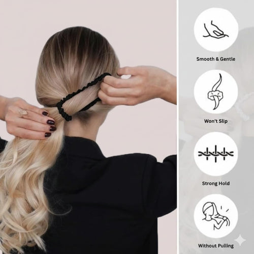 Mulberry Silk Scrunchies for Women - No Crease Hair Ties for Girls | Scrunchies For All Hair Types and Textures, Perfect for Day or Night - 5 Pcs, Black
