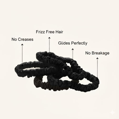 Mulberry Silk Scrunchies for Women - No Crease Hair Ties for Girls | Scrunchies For All Hair Types and Textures, Perfect for Day or Night - 5 Pcs, Black