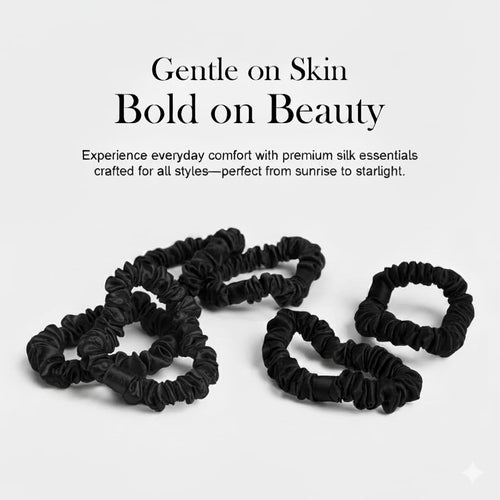Mulberry Silk Scrunchies for Women - No Crease Hair Ties for Girls | Scrunchies For All Hair Types and Textures, Perfect for Day or Night - 5 Pcs, Black