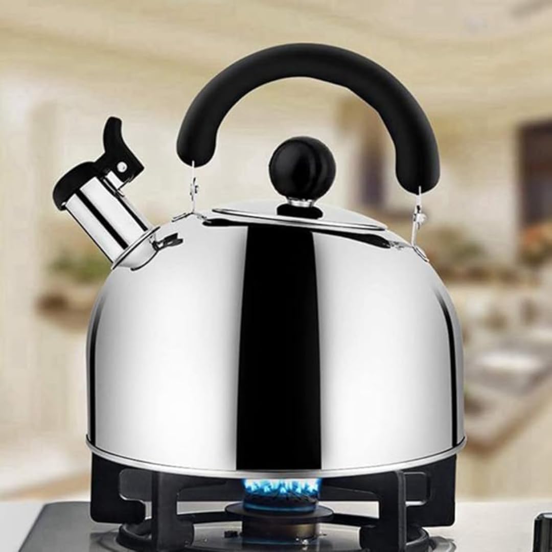 Stainless Steel Whistling Tea Kettle for Camping & Indoor Use | Fast Boiling Water Kettle with Heat-Resistant Ergonomic Handle | Stainless Steel Coffee Kettele | 2.1 Quart - Silver