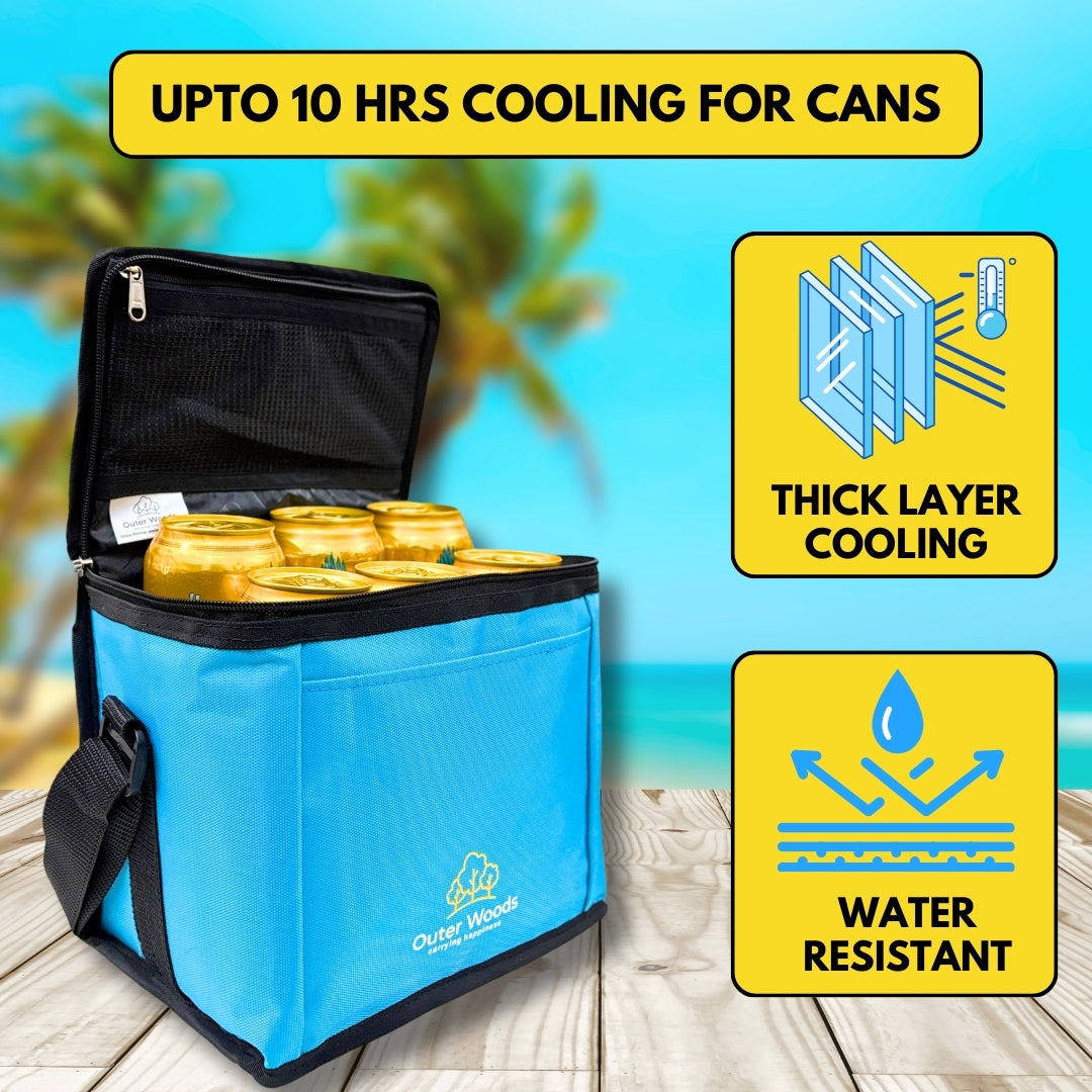 Outer Woods Insulated 6 Can Cooler Bag, Fits 6 x 500ml Beer Cans, Keep Cans Cool for up to 10 Hrs, with 2 Units of Ice Gel Packs
