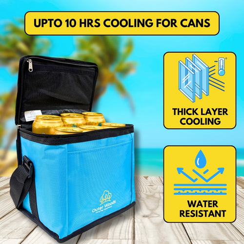 Outer Woods Insulated 6 Can Cooler Bag, Fits 6 x 500ml Beer Cans, Keep Cans Cool for up to 10 Hrs, with 2 Units of Ice Gel Packs