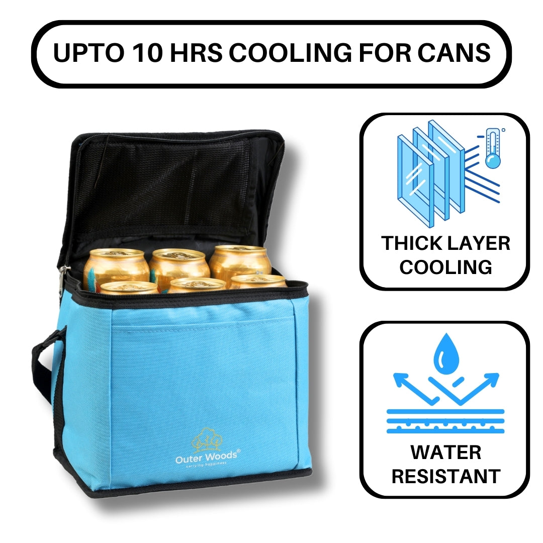 Outer Woods Insulated 6 Can Cooler Bag, Fits 6 x 500ml Beer Cans, Keep Cans Cool for up to 10 Hrs, with 2 Units of Ice Gel Packs