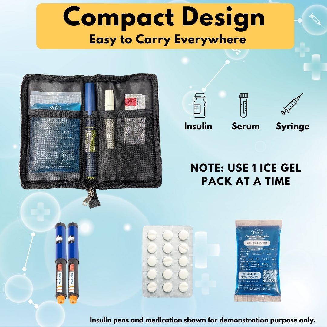 Outer Woods Nylon Insulin Cooling Wallet, Includes Two Ice Gel Packs, Black, Insulin Travel Pouch, Insulin Cooling Case