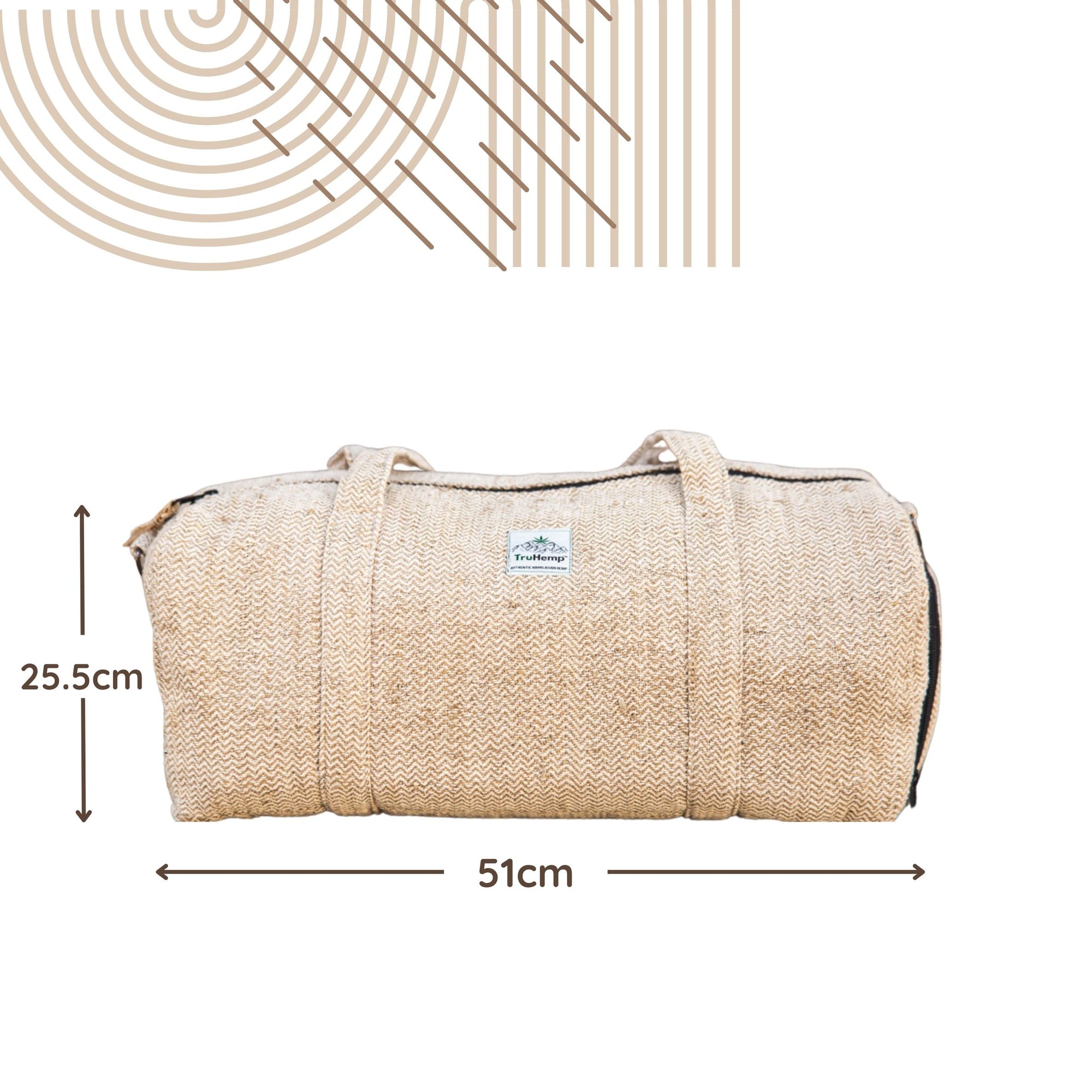 TruHemp Hemp Duffle Bag– Natural Travel Gym Bag with Shoe Compartment, Durable 30L Capacity with Dual YKK Zippered Sections