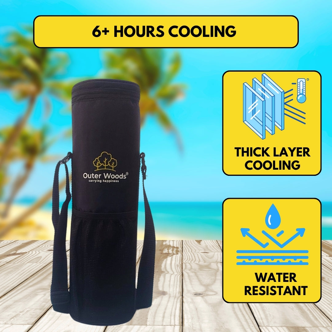Outer Woods Insulated Cooler Bag for 1 Bottle with Adjustable Strap, Compact Wine Bottle Carrier for Travel & Outdoor, 6+ Hours Cooling, Beverage Cooler Bag