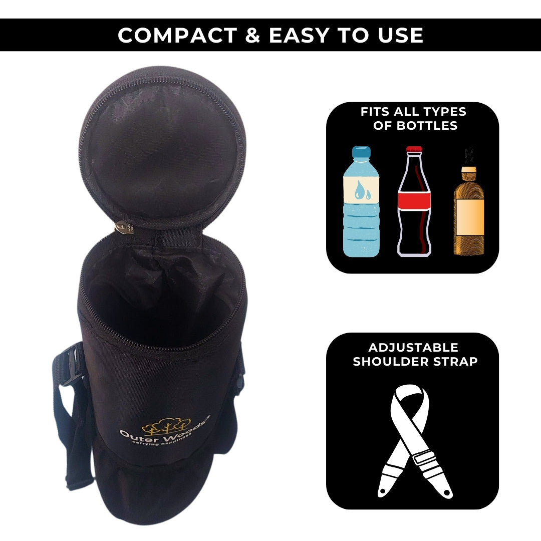 Outer Woods Insulated Cooler Bag for 1 Bottle with Adjustable Strap, Compact Wine Bottle Carrier for Travel & Outdoor, 6+ Hours Cooling, Beverage Cooler Bag
