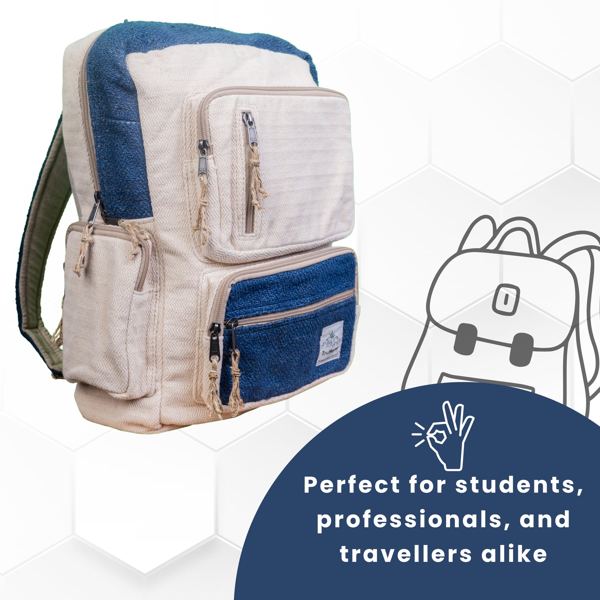 TruHemp Handmade Multi-Pocket Hemp Backpack– Durable & Spacious Backpack with Zippered Compartments, Adjustable Straps for Travel, and Outdoor Activities
