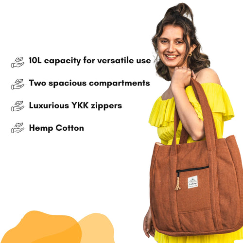 TruHemp Himalayan Hemp Tote Bag– Spacious Shopping Tote with Dual Zippered Compartments, Durable Market Bag with Cotton Lining, 10L Capacity