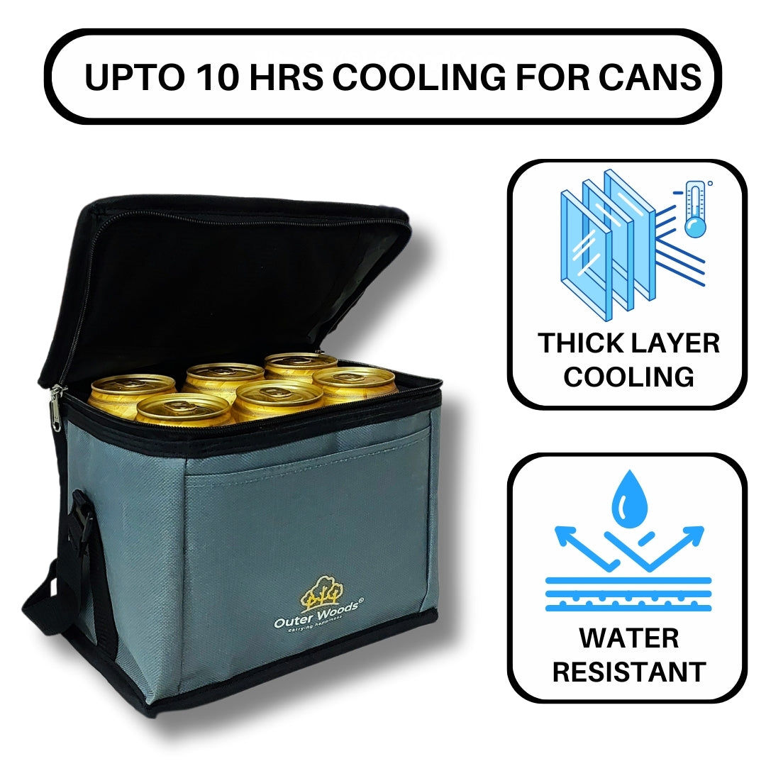 Outer Woods Insulated 6 Can Cooler Bag, Fits 6 x 500ml Beer Cans, Keep Cans Cool for up to 10 Hrs, with 2 Units of Ice Gel Packs