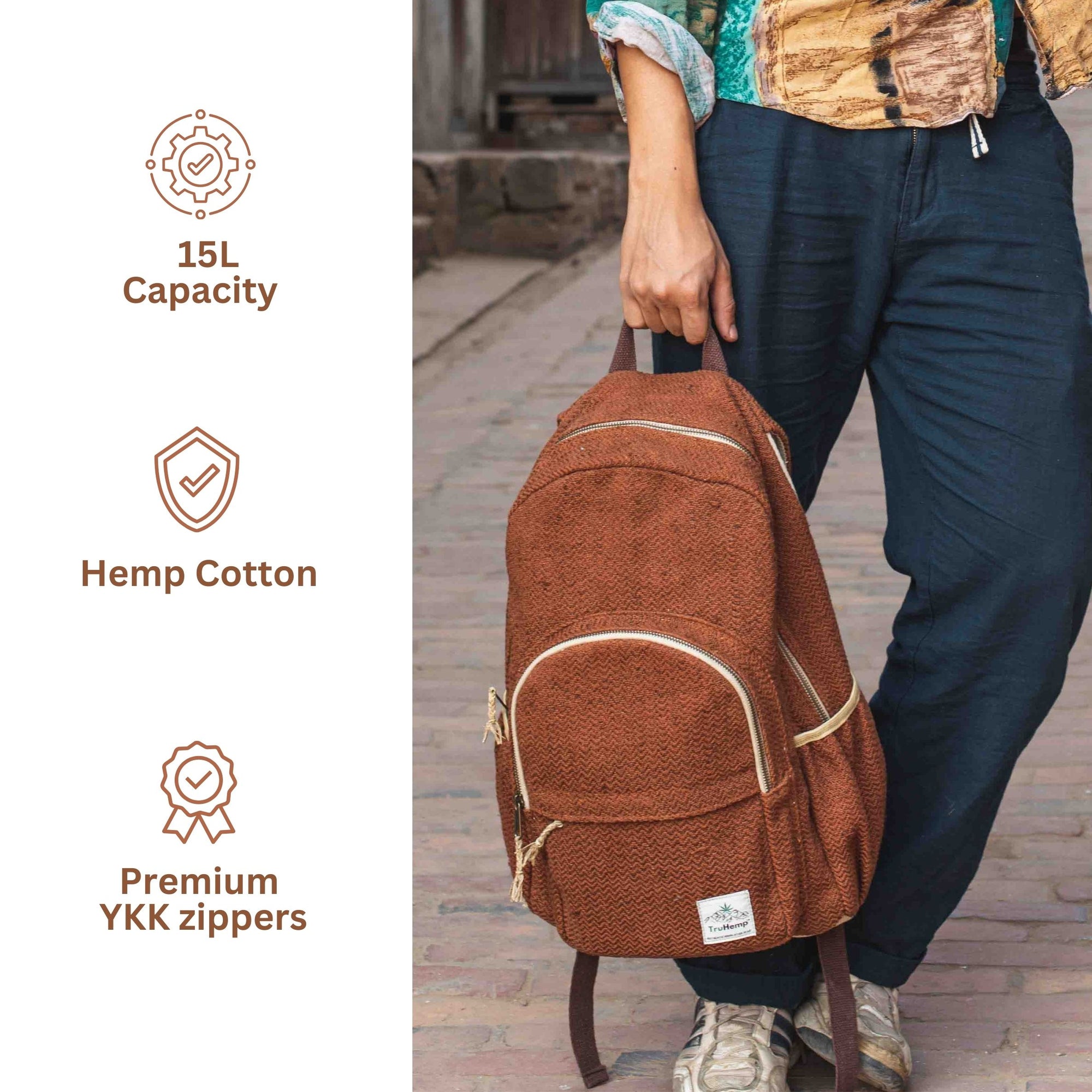 TruHemp Classic Hemp Backpack– Stylish & Durable Backpack, Comfortable Adjustable Straps, Multiple Compartments, Ideal for Travel, Hiking & Daily Use