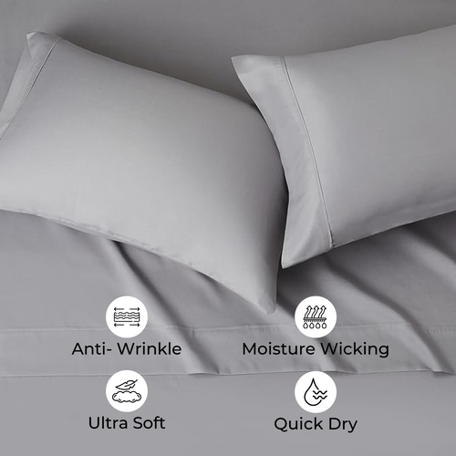 bellolin 100% Cotton Bed Sheet Set with Deep Pocket, 400 Thread Count Extra Soft Bed Sheet, Cooling Sheet with 2 Pillow Covers - 4 Piece Set