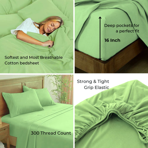bellolin 100% Cotton Bed Sheet Set with Deep Pocket, 400 Thread Count Extra Soft Bed Sheet, Cooling Sheet with 2 Pillow Covers - 4 Piece Set