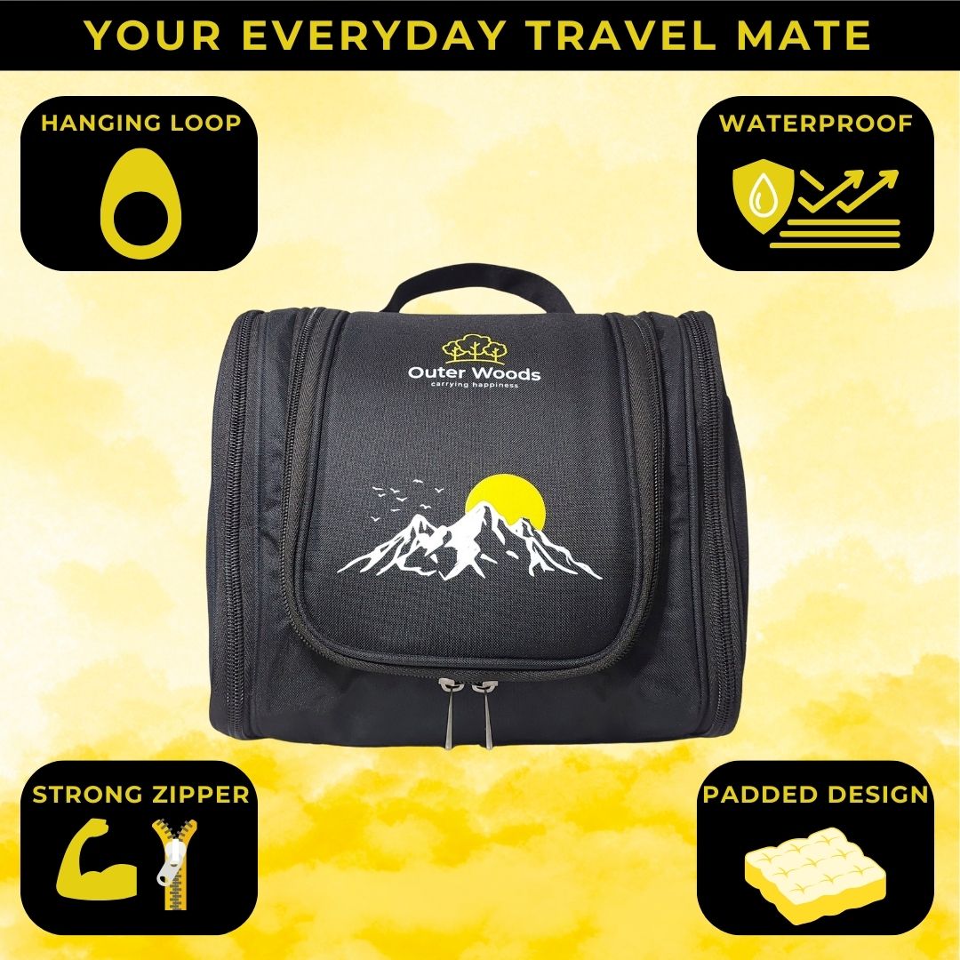 Outer Woods Travel Toiletry Bag with Hanging Hook, Waterproof Travel Pouch with Multiple Compartments for Cosmetics and Toiletries