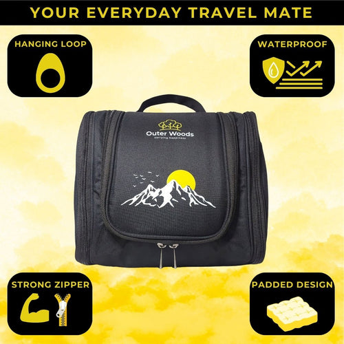 Outer Woods Travel Toiletry Bag with Hanging Hook, Waterproof Travel Pouch with Multiple Compartments for Cosmetics and Toiletries