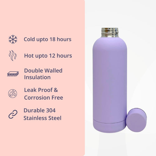 SuperGeneriX 17oz Matte Finish Stainless Steel Water Bottle | Vacuum Insulated Travel Bottle |12 hrs Hot & 18 hrs Cold| Smooth Rubber Finish Water Bottle (Black)