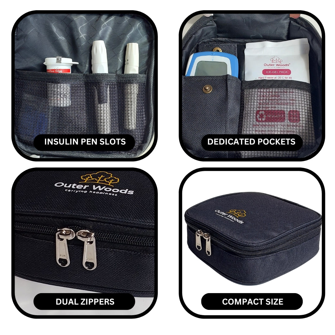 Outer Woods Nylon Insulin Cooling Travel Bag with Two Ice Gel Packs, Keeps Insulin Cool and Safe for 6 to 8 Hours, Insulin Cooler Travel Pouch