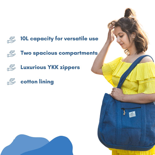 TruHemp Himalayan Hemp Tote Bag– Spacious Shopping Tote with Dual Zippered Compartments, Durable Market Bag with Cotton Lining, 10L Capacity