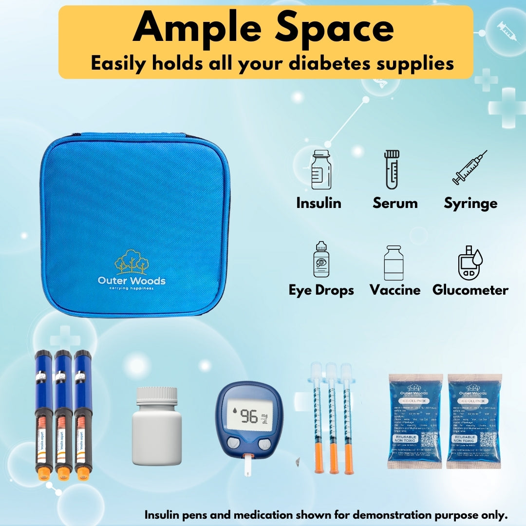 Outer Woods Nylon Insulin Cooling Travel Bag with Two Ice Gel Packs, Keeps Insulin Cool and Safe for 6 to 8 Hours, Insulin Cooler Travel Pouch