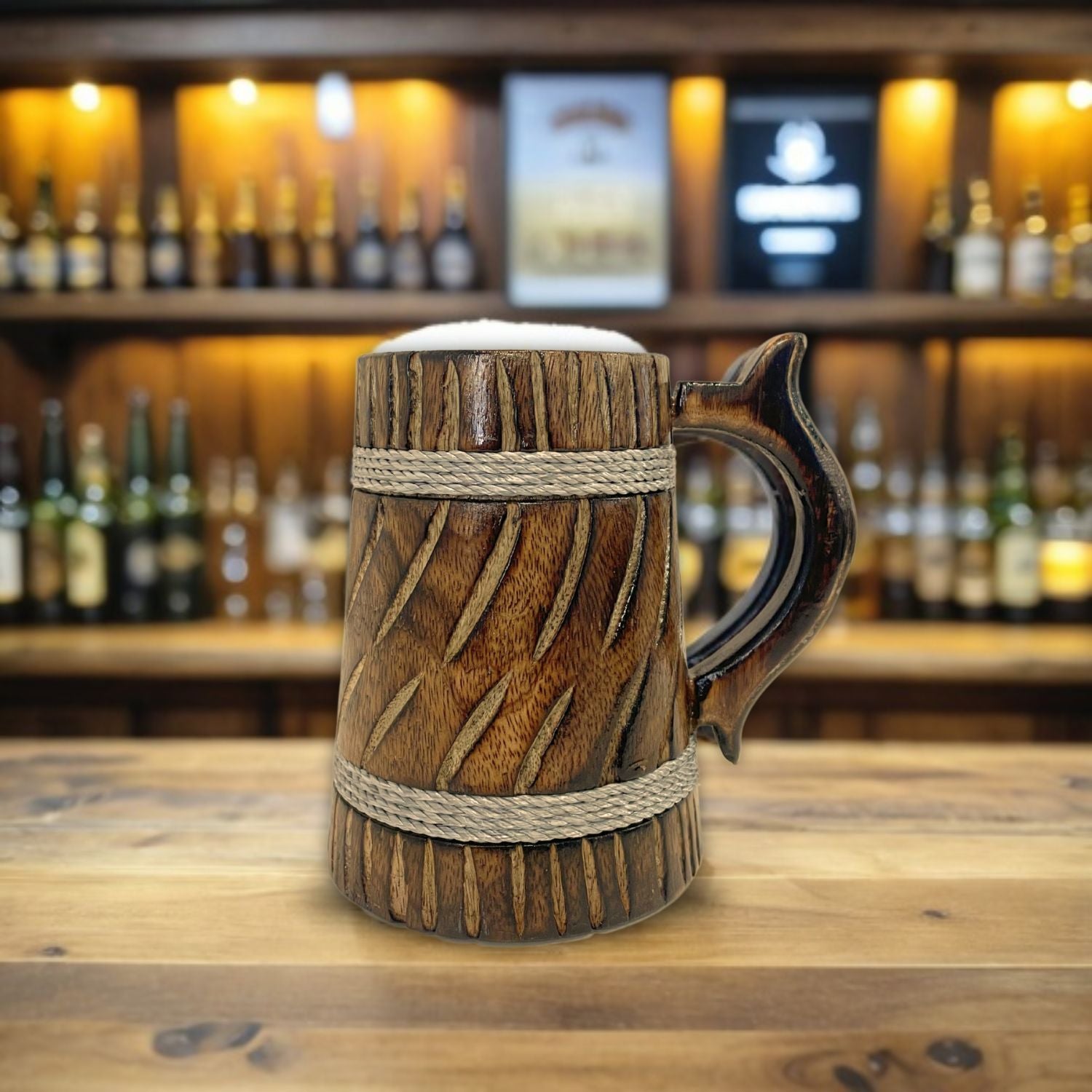 SuperGeneriX Beer Mug | Wooden Beer Mug | Craft Beer Mug | Barrel Shaped Jumbo Mug | Natural Beer Mug | Unique Beer Mug (Light Brown)