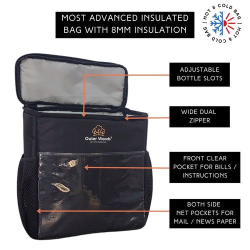 Outer Woods Door Hanging Cooler Bag, with Adjustable Bottle Slots, Suitable for Hot and Cold Items, Door Milk Bag, Water-Resistant Nylon