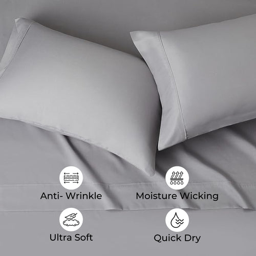 bellolin 100% Cotton Bed Sheet Set with Deep Pocket, 400 Thread Count Extra Soft Bed Sheet, Cooling Sheet with 2 Pillow Covers - 4 Piece Set