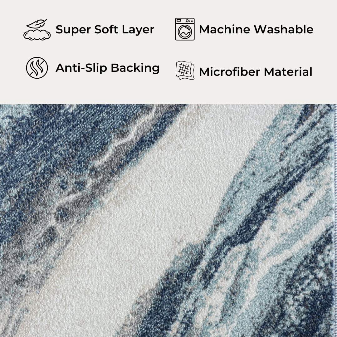 Washable Area Rug, Microfiber Material, Non-Slip Carpet for Living Room, Foldable Floor Cover, Machine Washable Rug for Bedroom & Office