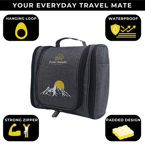 Outer Woods Travel Toiletry Bag with Hanging Hook, Waterproof Travel Pouch with Multiple Compartments for Cosmetics and Toiletries