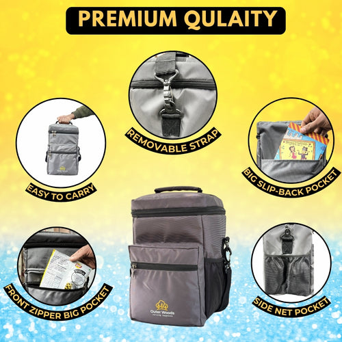 Outer Woods Insulated 4 Bottle Cooler Bag | 6+ Hours Cooling | Beverage Cooler Bag | 4 Units of Ice Gel Packs Included