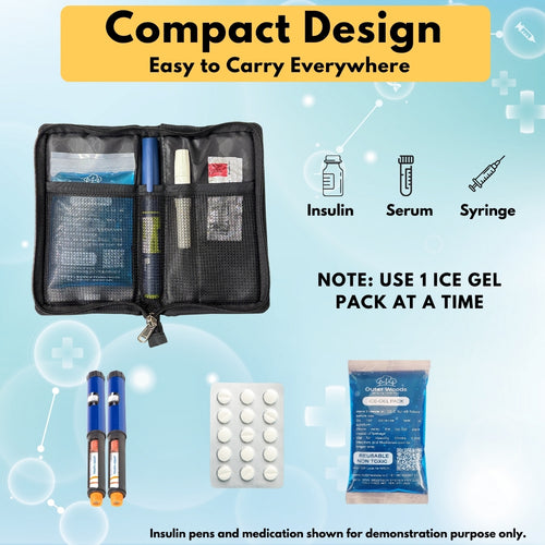 Outer Woods Nylon Insulin Cooling Wallet, Includes Two Ice Gel Packs, Black, Insulin Travel Pouch, Insulin Cooling Case