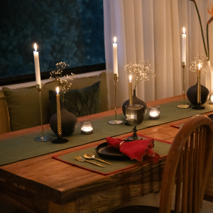 Holy Grail Homes Fairy Forest 100% Organic Cotton Table Linen Set of 6 Placemats, 6 Napkins, 1 Table Runner, Nature Inspired Yarn Dyed Chambray Fabric for Dining Room, Kitchen & Special Occasions