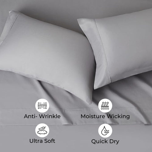 bellolin 100% Cotton Bed Sheet Set with Deep Pocket, 400 Thread Count Extra Soft Bed Sheet, Cooling Sheet with 2 Pillow Covers - 4 Piece Set