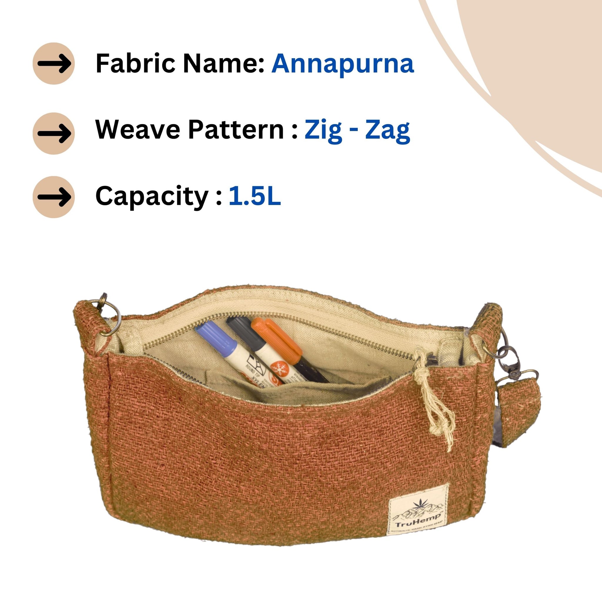 TruHemp Crossbody Bag – Stylish and Practical Shoulder Bag, Adjustable and Detachable Strap, Durable Zipper Closure