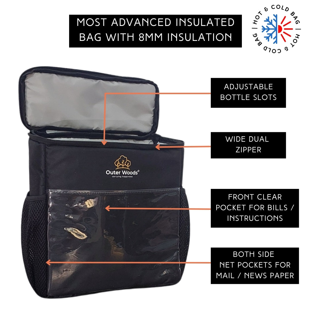 Outer Woods Door Hanging Cooler Bag, with Adjustable Bottle Slots, Suitable for Hot and Cold Items, Door Milk Bag, Water-Resistant Nylon