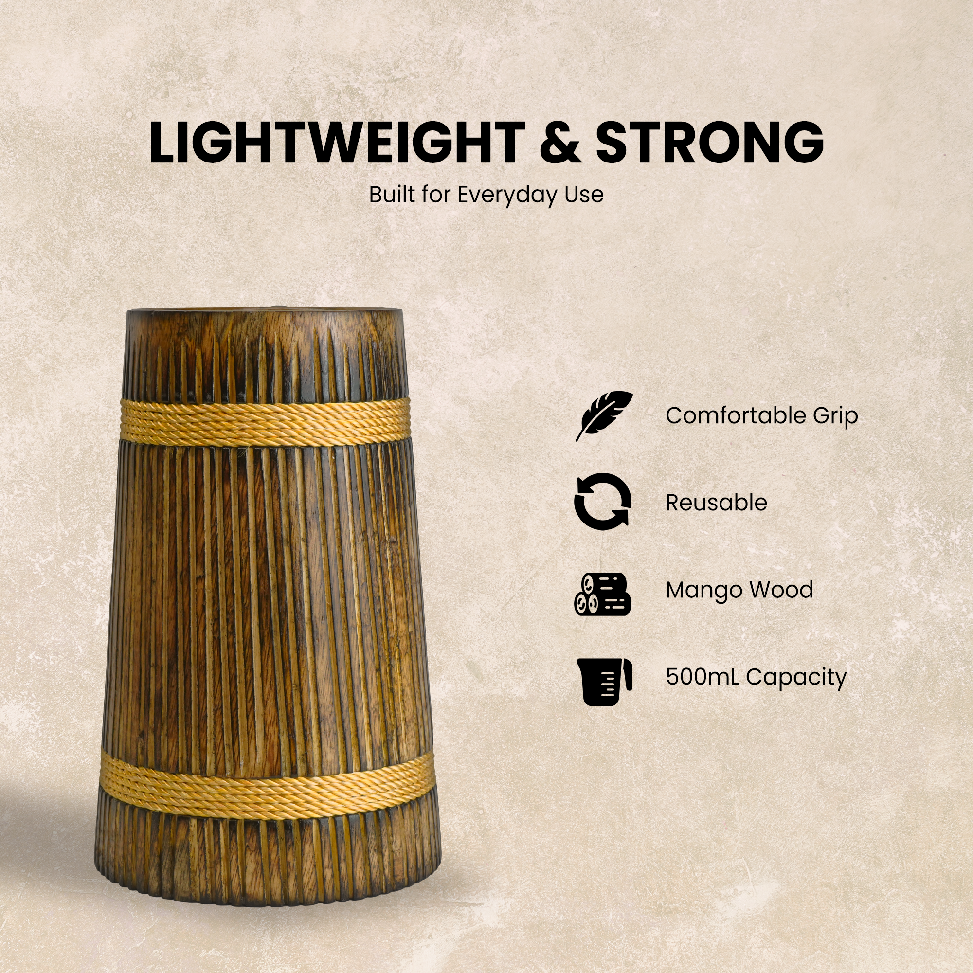 SuperGeneriX Beer Mug | Wooden Beer Mug | Craft Beer Mug | Barrel Shaped Jumbo Mug | Natural Beer Mug | Unique Beer Mug (Light Brown)