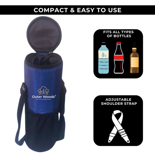 Outer Woods Insulated Cooler Bag for 1 Bottle with Adjustable Strap, Compact Wine Bottle Carrier for Travel & Outdoor, 6+ Hours Cooling, Beverage Cooler Bag