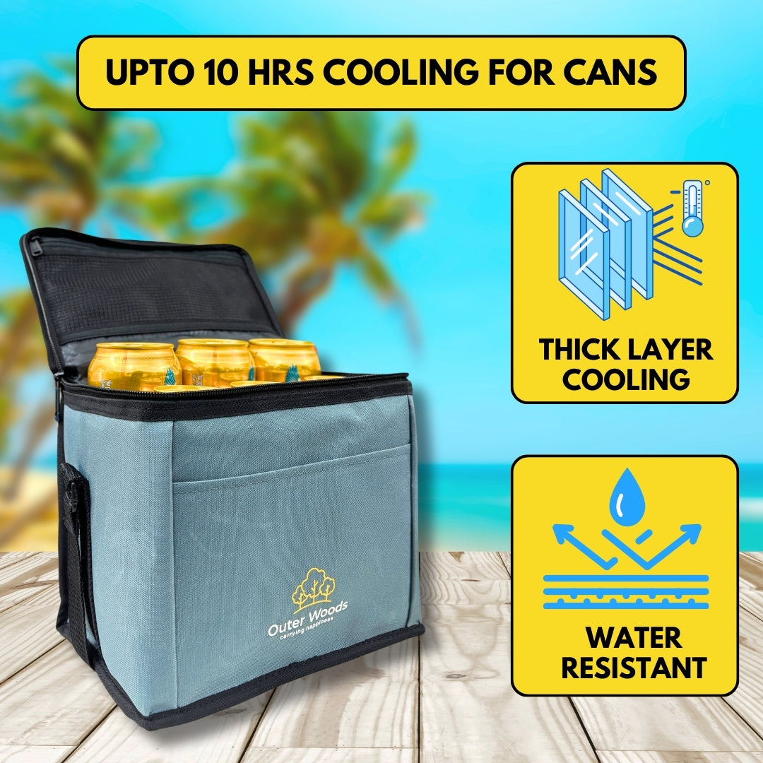 Outer Woods Insulated 6 Can Cooler Bag, Fits 6 x 500ml Beer Cans, Keep Cans Cool for up to 10 Hrs, with 2 Units of Ice Gel Packs