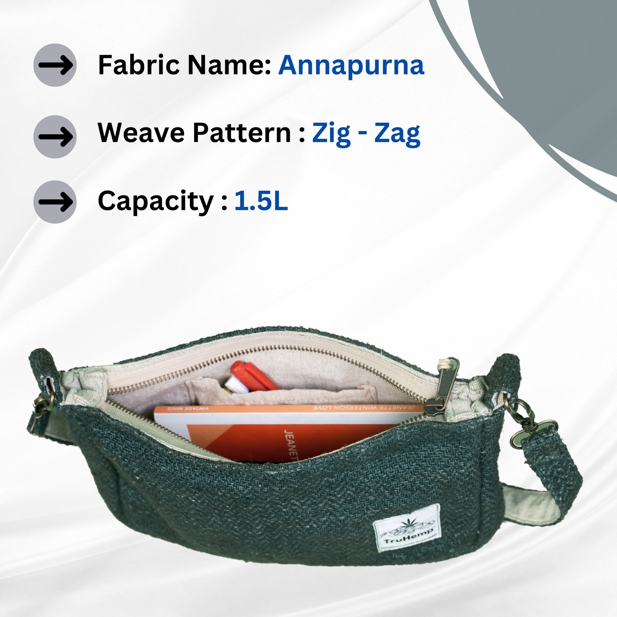 TruHemp Crossbody Bag – Stylish and Practical Shoulder Bag, Adjustable and Detachable Strap, Durable Zipper Closure