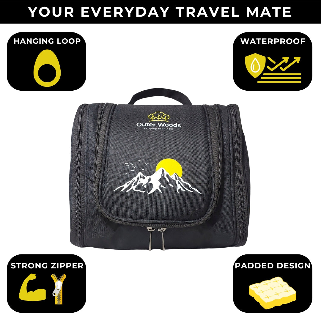 Outer Woods Travel Toiletry Bag with Hanging Hook, Waterproof Travel Pouch with Multiple Compartments for Cosmetics and Toiletries