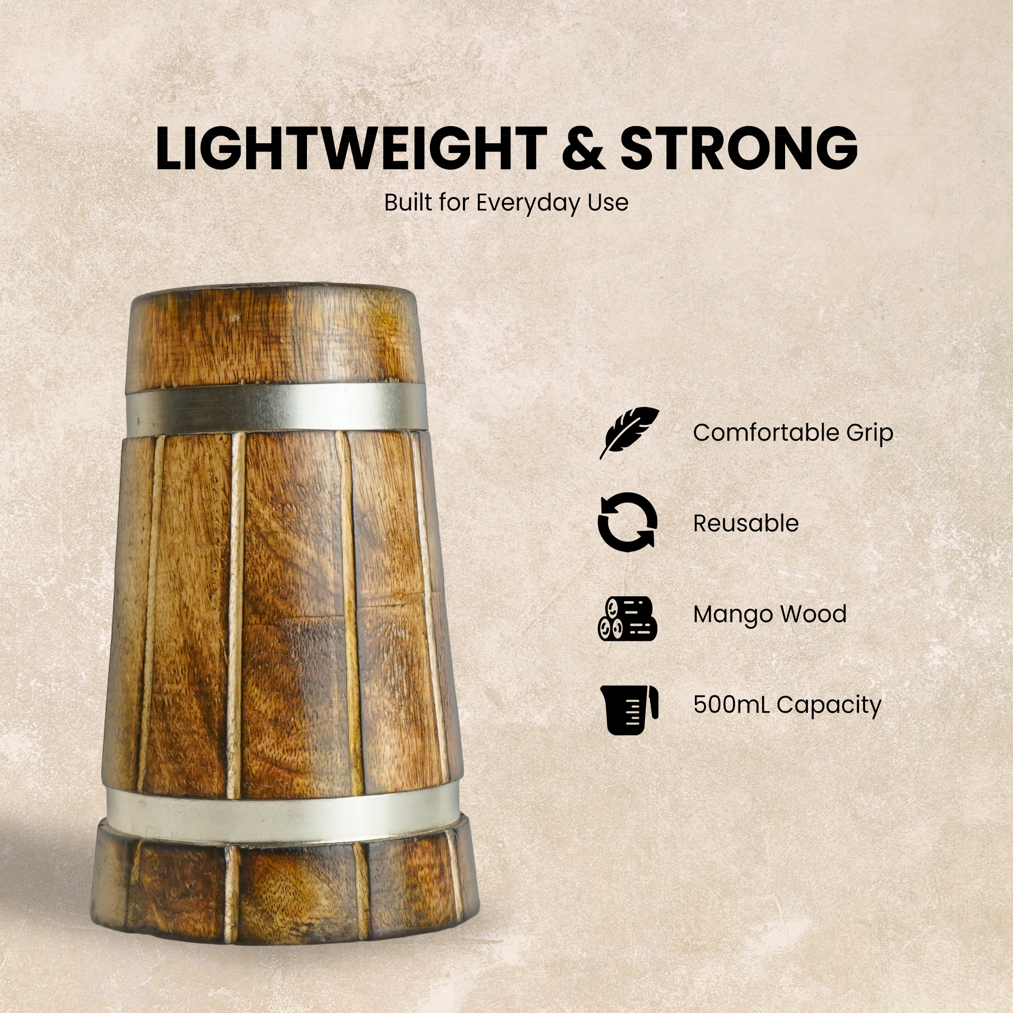 SuperGeneriX Beer Mug | Wooden Beer Mug | Craft Beer Mug | Barrel Shaped Jumbo Mug | Natural Beer Mug | Unique Beer Mug (Light Brown)