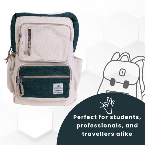 TruHemp Handmade Multi-Pocket Hemp Backpack– Durable & Spacious Backpack with Zippered Compartments, Adjustable Straps for Travel, and Outdoor Activities