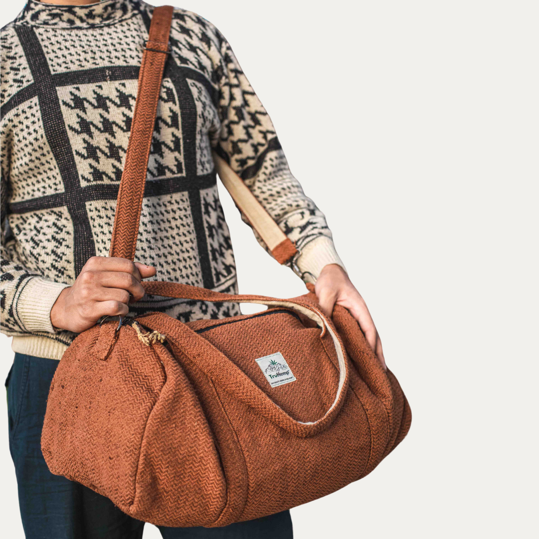 TruHemp Hemp Duffle Bag– Natural Travel Gym Bag with Shoe Compartment, Durable 30L Capacity with Dual YKK Zippered Sections