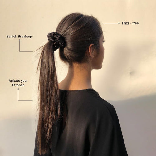 Mulberry Silk Scrunchies for Women - No Crease Hair Ties for Girls | Scrunchies For All Hair Types and Textures, Perfect for Day or Night - 5 Pcs, Black