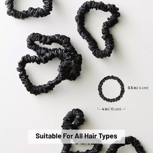 Mulberry Silk Scrunchies for Women - No Crease Hair Ties for Girls | Scrunchies For All Hair Types and Textures, Perfect for Day or Night - 5 Pcs, Black