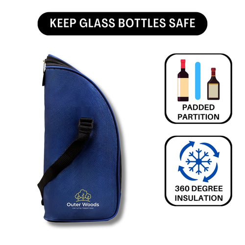 Outer Woods Insulated 1.5 Bottle Cooler Bag, with 2 Units of Ice Gel Pack, for Wine, Beer, Whisky, and All Kinds of Bottles