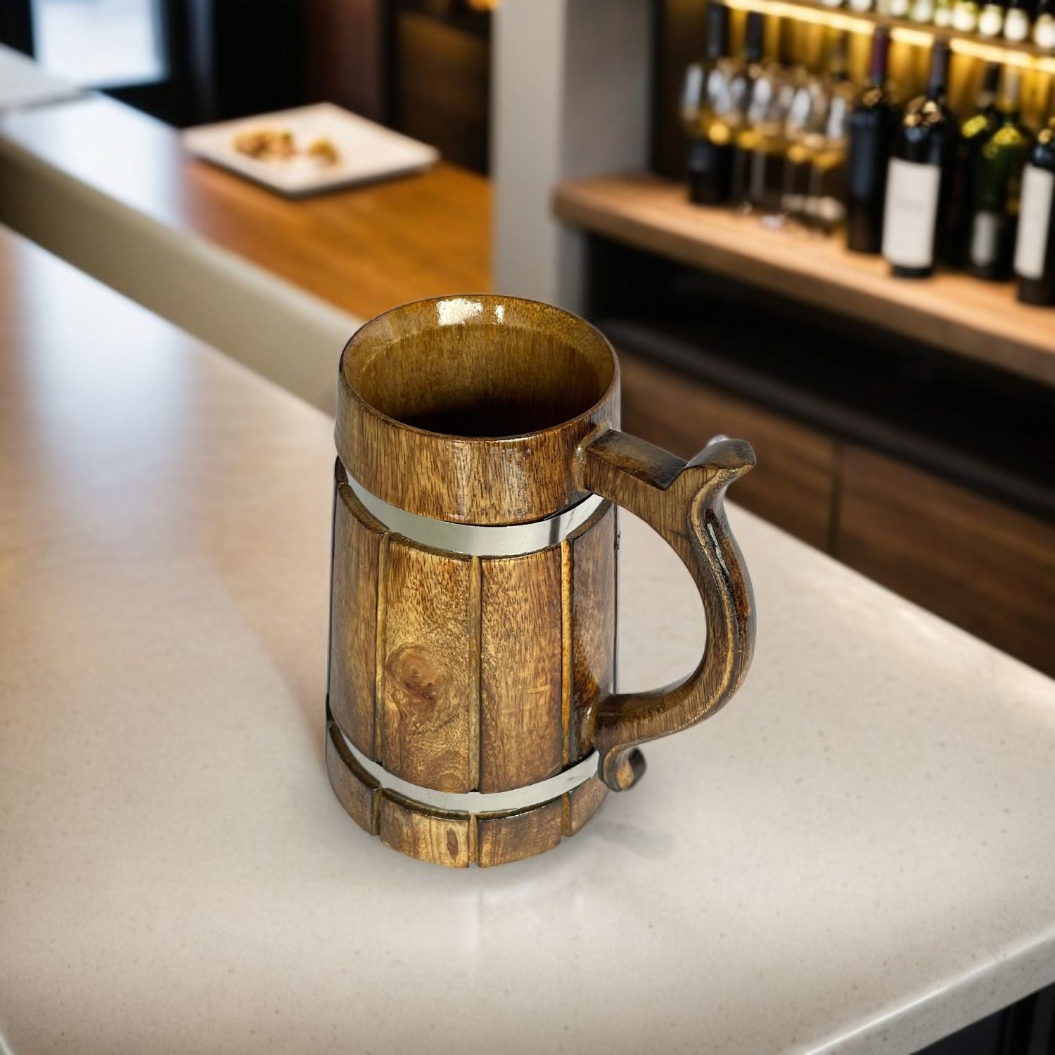 SuperGeneriX Beer Mug | Wooden Beer Mug | Craft Beer Mug | Barrel Shaped Jumbo Mug | Natural Beer Mug | Unique Beer Mug (Light Brown)