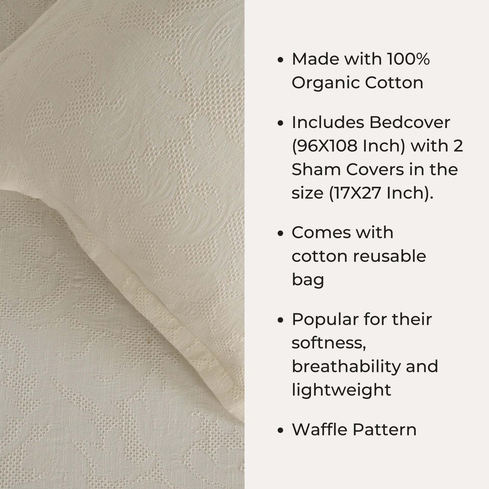 Holy Grail Homes 100% Cotton Bedspread with 2 Pillow Covers, Coverlet, Oeko-TEX Certified Luxuriously Soft Coverlet
