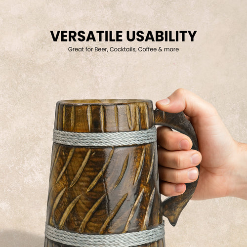 SuperGeneriX Beer Mug | Wooden Beer Mug | Craft Beer Mug | Barrel Shaped Jumbo Mug | Natural Beer Mug | Unique Beer Mug (Light Brown)