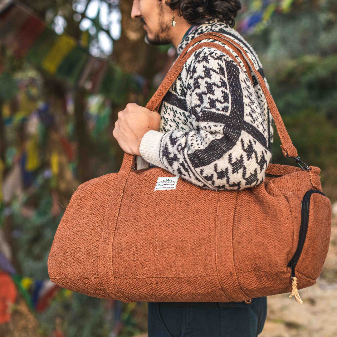 TruHemp Hemp Duffle Bag– Natural Travel Gym Bag with Shoe Compartment, Durable 30L Capacity with Dual YKK Zippered Sections
