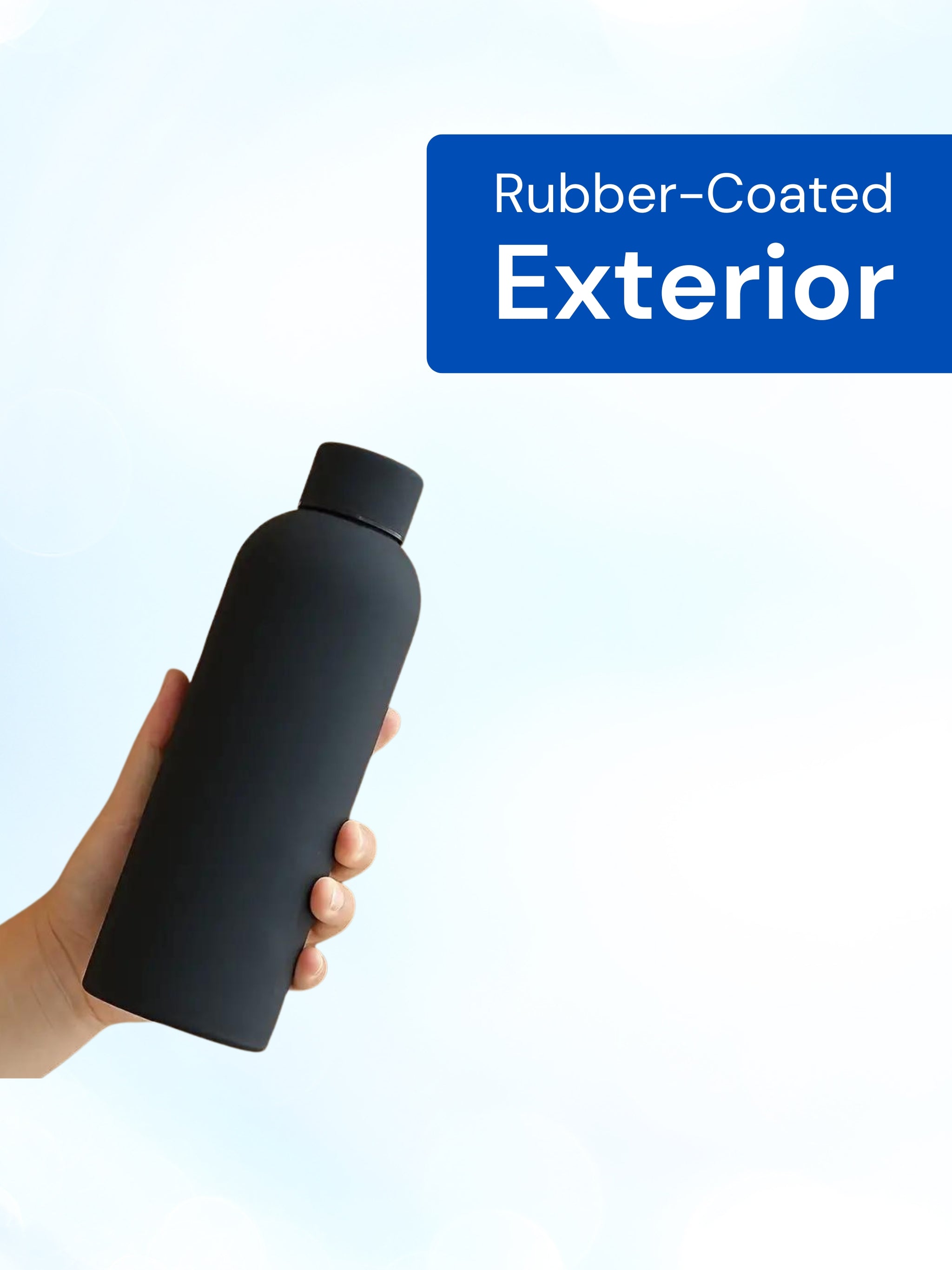 SuperGeneriX 17oz Matte Finish Stainless Steel Water Bottle | Vacuum Insulated Travel Bottle |12 hrs Hot & 18 hrs Cold| Smooth Rubber Finish Water Bottle (Black)